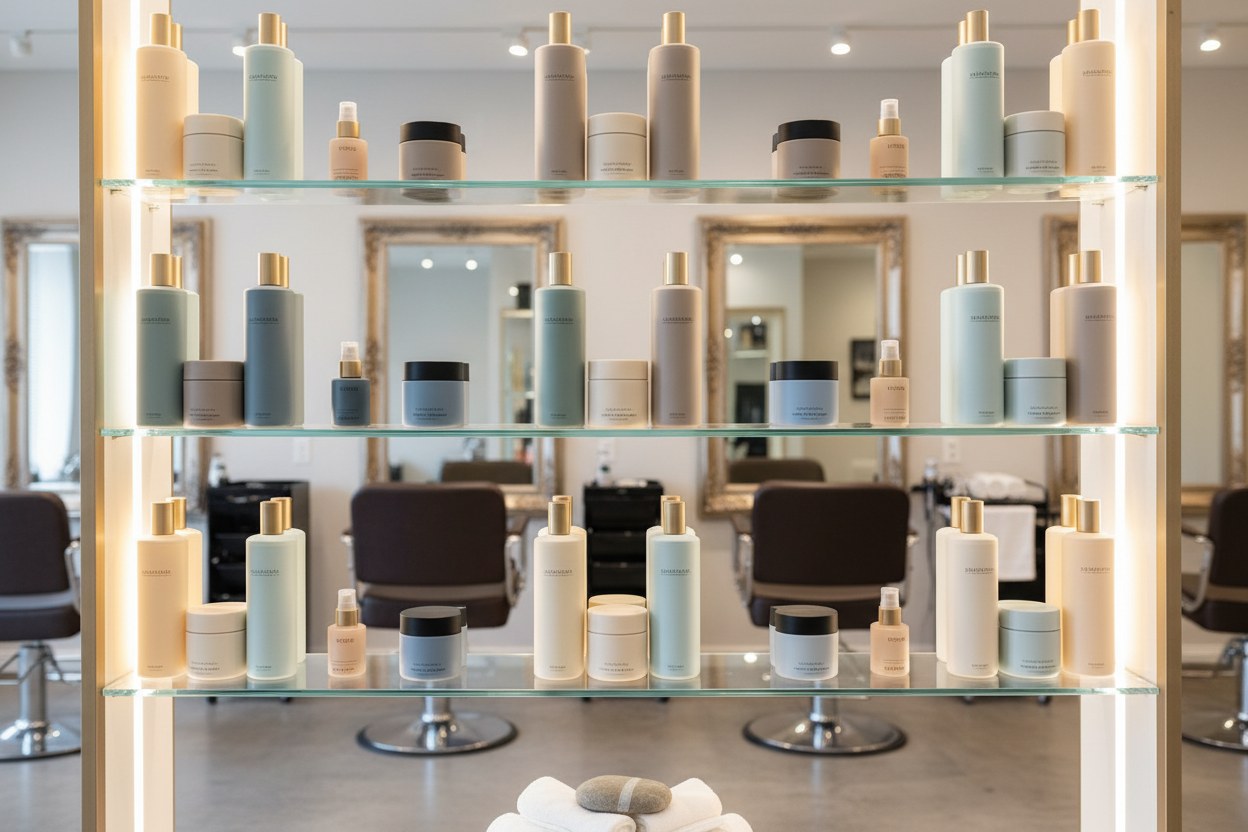 White Salon — profesyonel ürün rafları